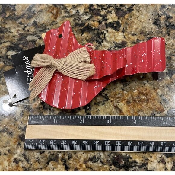 Cardinal Red Bird Metal Christmas Holiday Ornament NEW Rustic Farm Set Of 2 - Picture 3 of 4